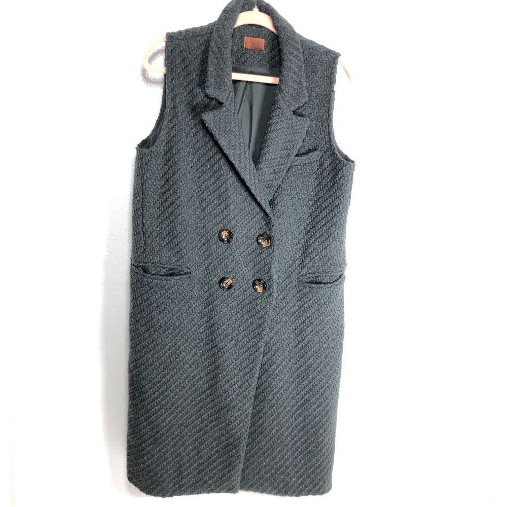 POL Wool Polyester Lined Double Breasted Long Vest Gray Womens Size Small